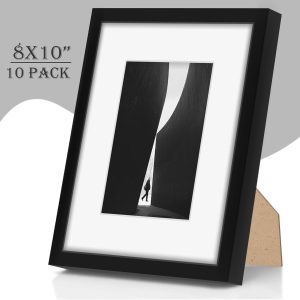 8×10 Picture Frame Sef of 10, Display Pictures 5×7 with Mat or 8 x 10 Without Mat, Photo Frame Collage for Wall Gallery Decor, Hanging or Tabletop Display, Black