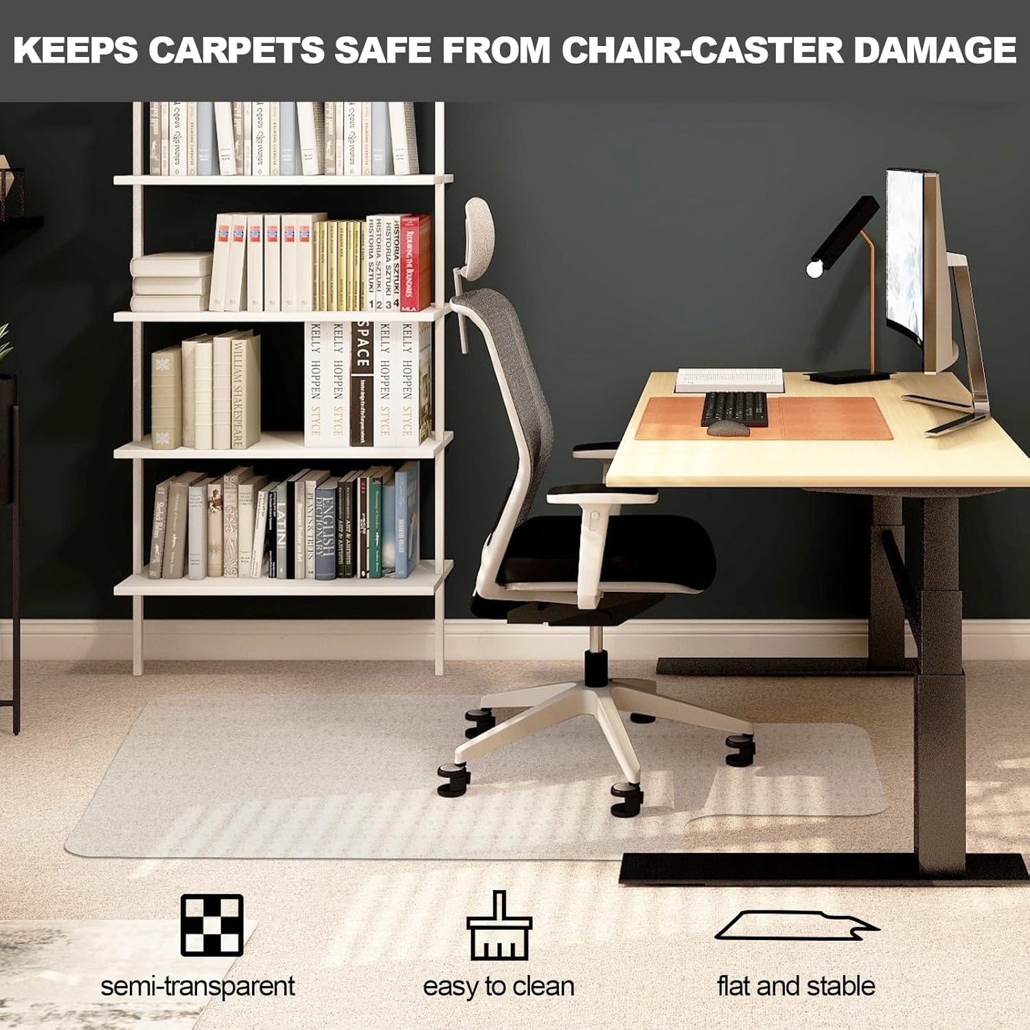 Chair Mat for Carpet- Low Pile (1/4″ Thick) Carpet Protector for Office Gaming Desk Chair. Heavy Duty Desk Chair Mat for Carpeted Floors (for Carpet Floor, with Lip-47.5″ x 35.5″)