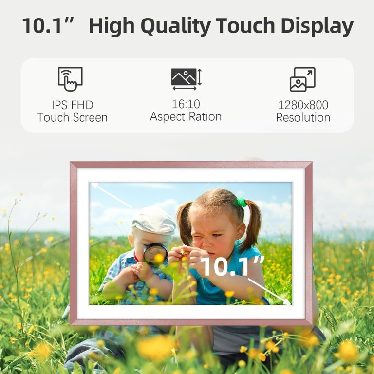 Digital Picture Frame：Built-in 32GB| WiFi Digital Photo Frame with 10.1″ Touch Display, Send Picture/Video via Frameo/USB/Micro SD, Easy Setup, for mom