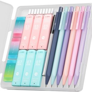 Four Candies Cute Mechanical Pencil Set, 6PCS Pastel Mechanical Pencils 0.5 & 0.7mm with 360PCS HB Pencil Leads, 3PCS Erasers and 9PCS Eraser Refills, Aesthetic Mechanical Pencils for Girls Writing