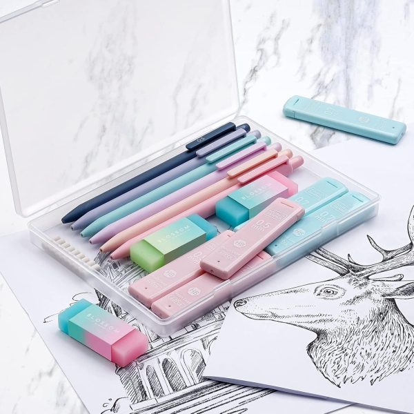 Four Candies Cute Mechanical Pencil Set, 6PCS Pastel Mechanical Pencils 0.5 & 0.7mm with 360PCS HB Pencil Leads, 3PCS Erasers and 9PCS Eraser Refills, Aesthetic Mechanical Pencils for Girls Writing - Image 4
