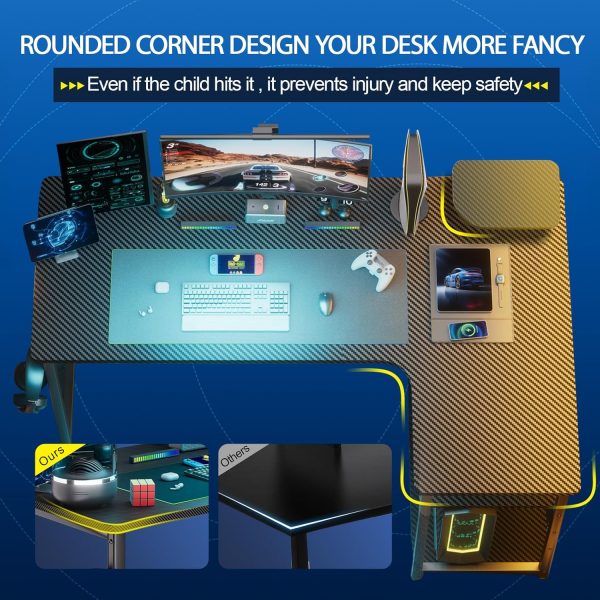 GTRACING L Shaped Gaming Desk, Carbon Fiber Style Computer Desk Compatible with Monitor Arm Storage Shelves Corner Desk Gaming Table for Home Office Desks Easy to Assemble Adjustable Shelf Height - Image 4