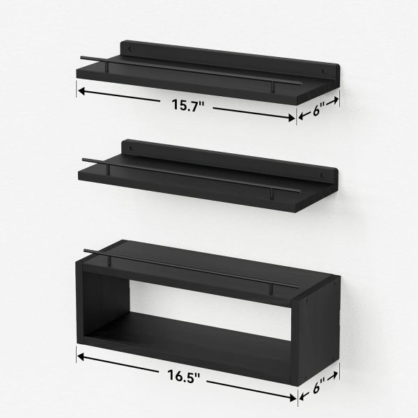 WOPITUES Floating Shelves with Cube Shelf, Wall Shelves with Metal Rail for Bathroom Decor, Over Toilet Bathroom Organizers and Storage, Toilet Paper-Black - Image 3