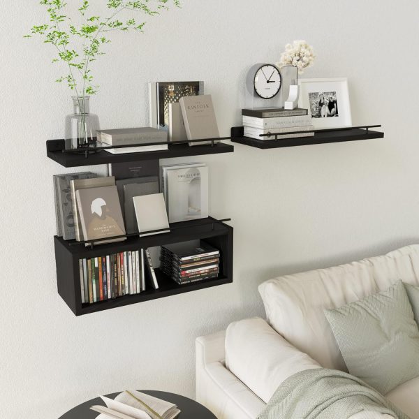 WOPITUES Floating Shelves with Cube Shelf, Wall Shelves with Metal Rail for Bathroom Decor, Over Toilet Bathroom Organizers and Storage, Toilet Paper-Black - Image 5