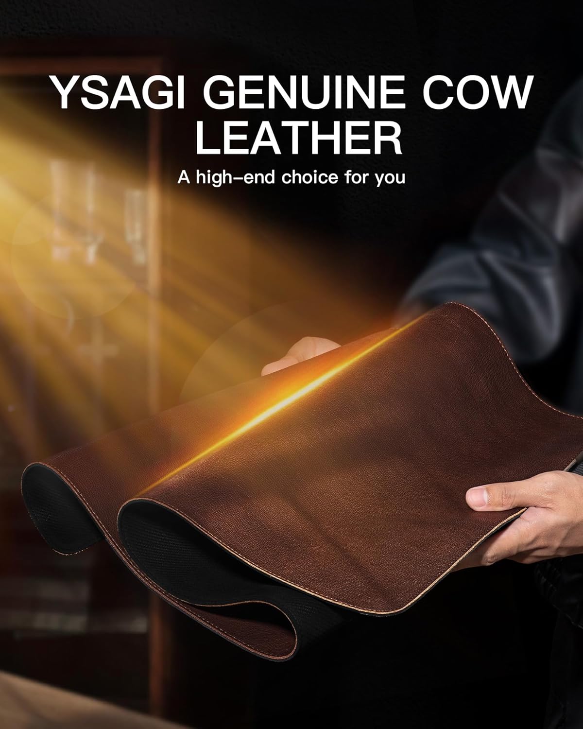 YSAGi Genuine Leather Desk Mat, 31.5″x15.8″ Office Desk Pad, Thick Premium Table Pad with Stitched Line, Non-Slip Laptop Writing Pad with Rubber Base (Dark Brown, 31.5″x15.8″)