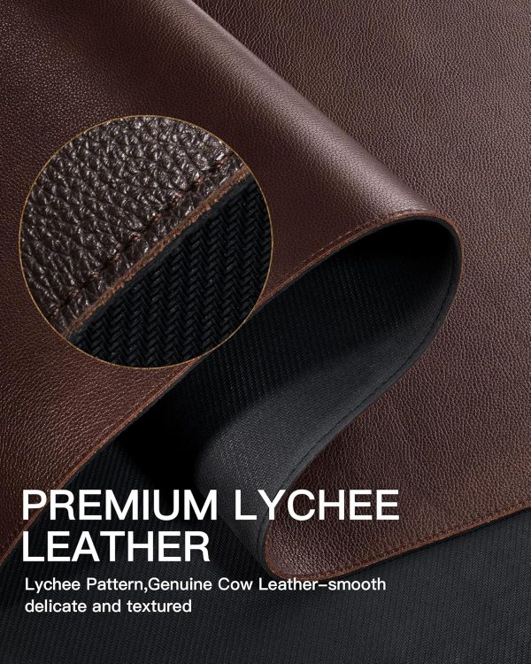 YSAGi Genuine Leather Desk Mat, 31.5"x15.8" Office Desk Pad, Thick Premium Table Pad with Stitched Line, Non-Slip Laptop Writing Pad with Rubber Base (Dark Brown, 31.5"x15.8") - Image 4